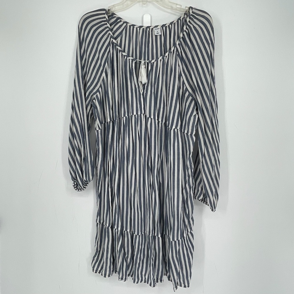 Old Navy Women's Blue Striped Boho Tassel Tie Tiered Beach Swing Dress Size XL